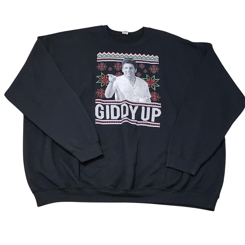 Gildan Sweatshirt Mens 5XL Black Heavy Blend Giddy Up Christmas Fleece Funny